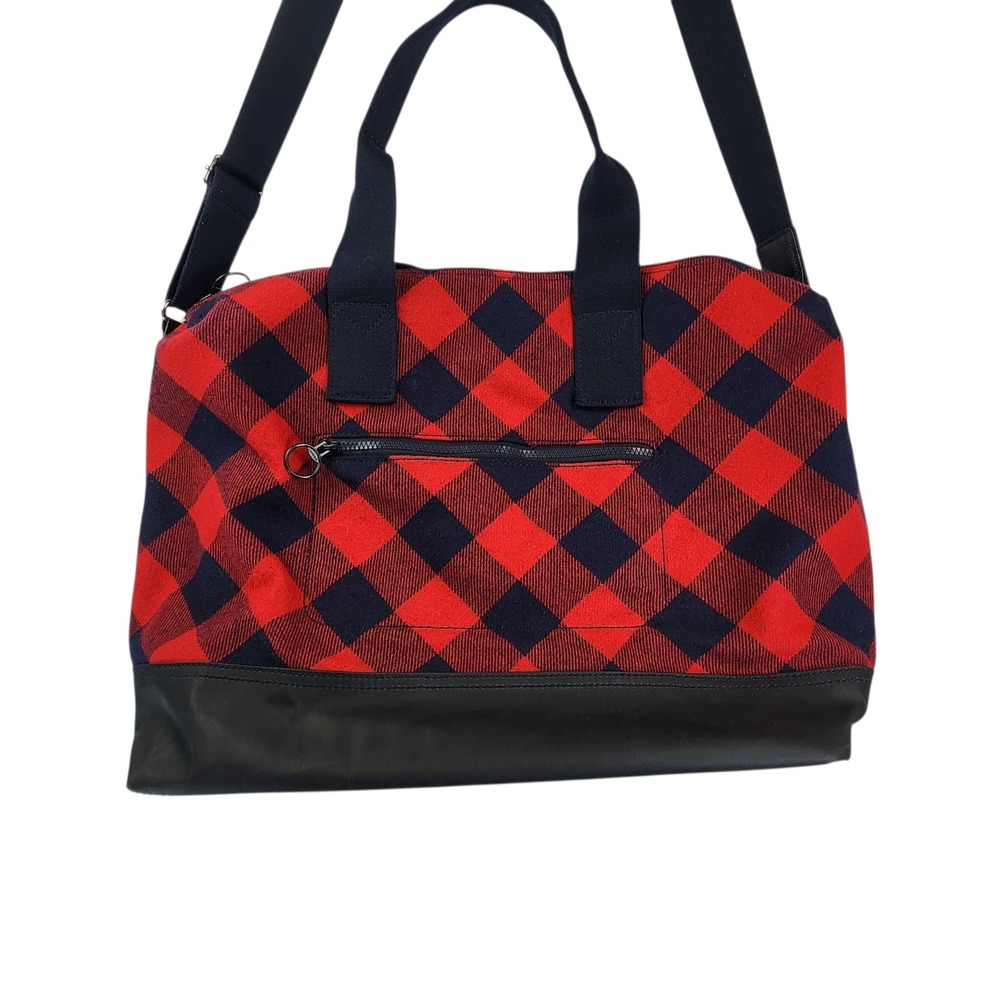 Lands End Large Red Navy Buffalo Plaid Duffle Bag Travel Tote Cabin Outdoorsy